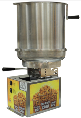 Gold Medal Karmel Baby 2.5 gallon caramel corn cooker mixer #2626 with cast aluminum kettle and right-hand dump