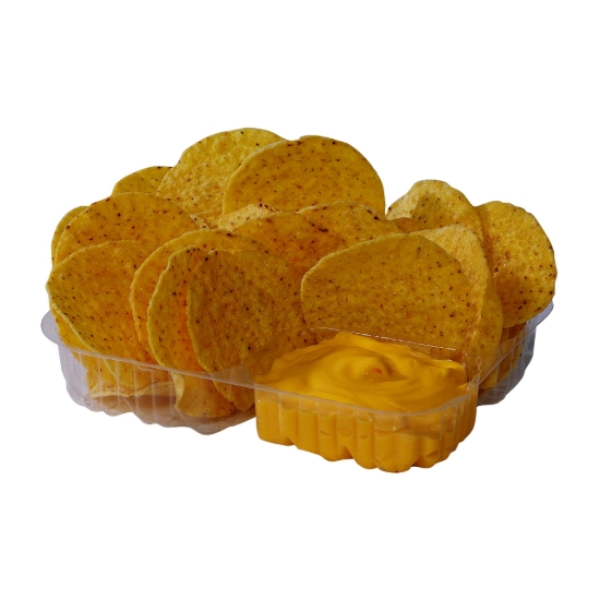 Gold Medal 5246 clear plastic nacho tray for serving chips and cheese separately at concession stands