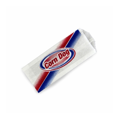 Gold Medal 5468 printed dry wax corn dog bags with red and blue graphics for concessions