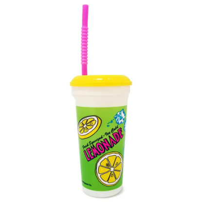 Plastic lemonade cup 32 oz with lid and straw