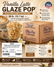 Gold Medal Vanilla Latte Glaze Pop® 50 lb bulk popcorn coating mix for commercial popcorn production