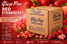 Gold Medal Glaze Pop® Red Strawberry Popcorn Coating Mix #2574 50 lb bulk box for creating frosted, lightly glazed strawberry-flavored gourmet popcorn.