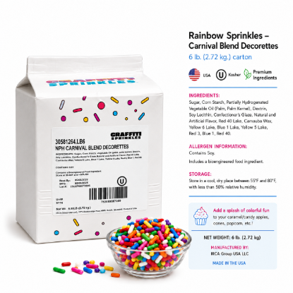 Rainbow Sprinkles - NPH Carnival Blend Decorettes caramel/candy apples, cones, popcorn, etc.