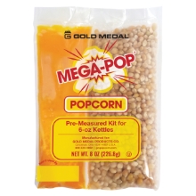 Gold Medal Mega Pop 8 oz premeasured popcorn kit with coconut oil and seasoning for 6 oz popcorn poppers