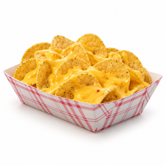 Cheesy Nachos in a Nova Food Service  Red Plaid Tray